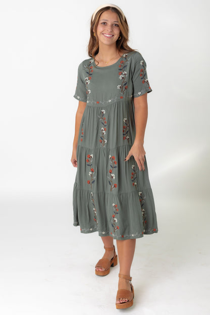 Cathy Embroidered Pocket Dress - Fall WOMEN'S DRESS Tea N Rose Jade S 