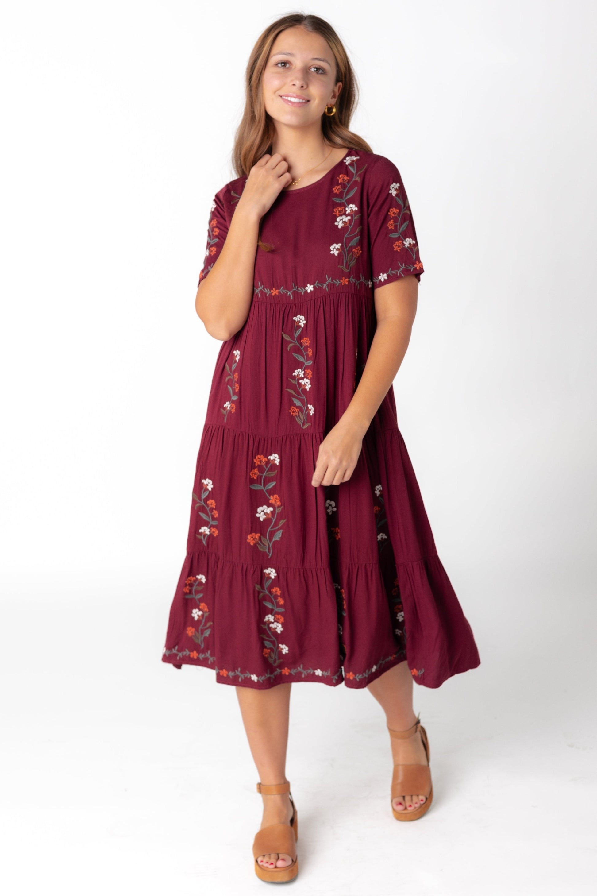Cathy Embroidered Pocket Dress - Fall WOMEN'S DRESS Tea N Rose Plum S 