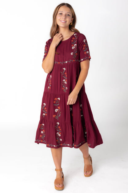 Cathy Embroidered Pocket Dress - Fall WOMEN'S DRESS Tea N Rose Plum S 