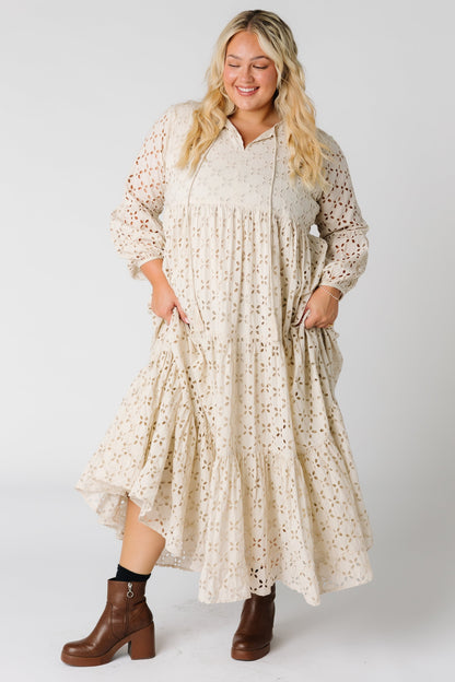 Modest plus size all eyelet dress