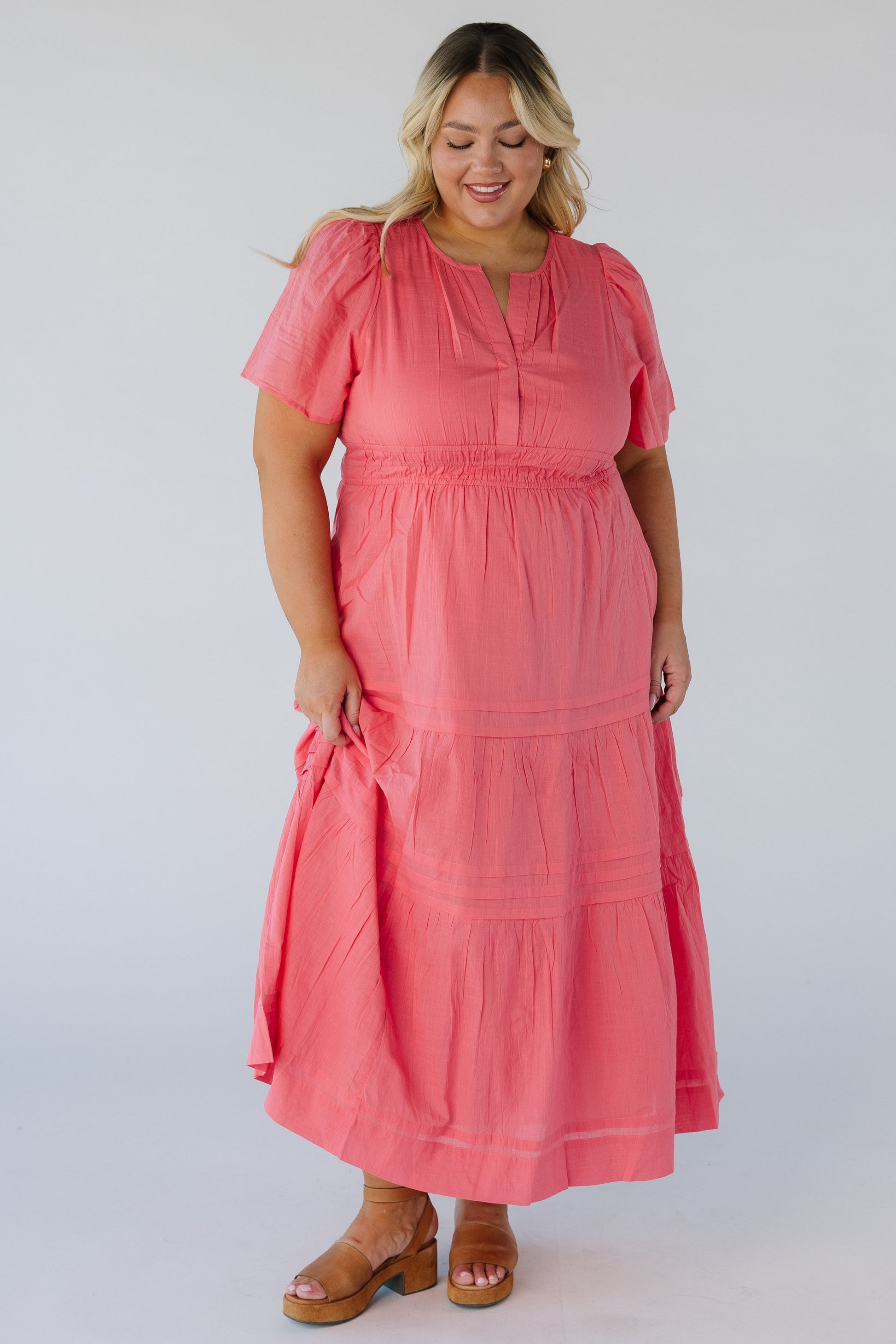 Modest plus size midi with short sleeves