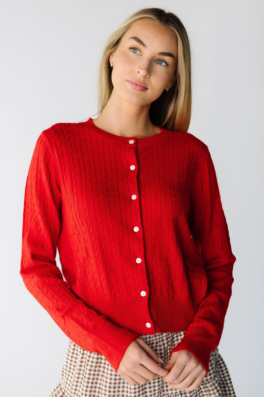 Sloane Cable Knit Cardigan for women and teens in red 