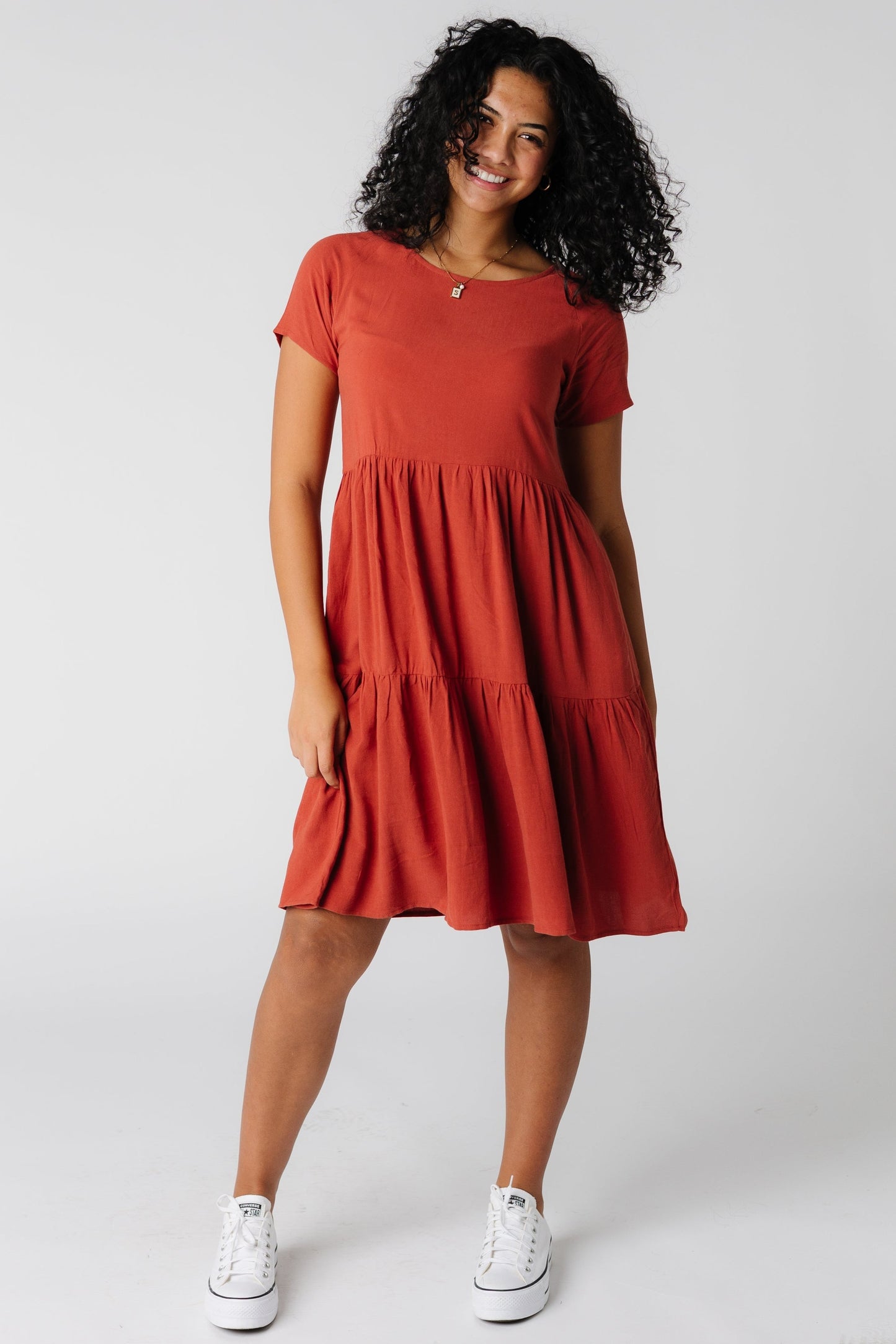 Brass and Roe modest short sleeve dress in rust