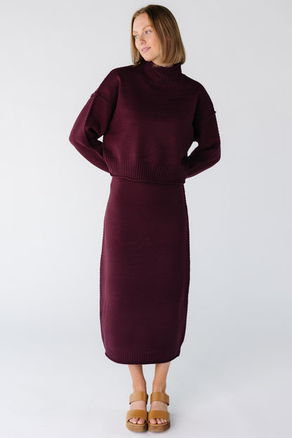 Modest women and teens 2 piece sweater and skirt set in dark cherry