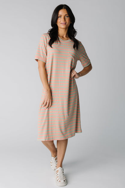 Brass & Roe All Day T-Shirt Dress in peach/sage