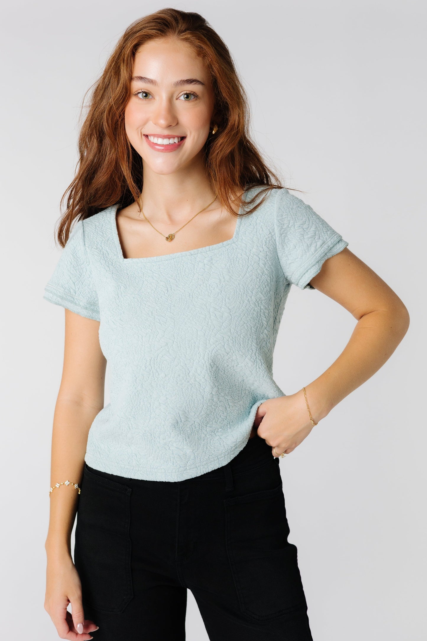 Brass & Roe Textured Square Neck Top WOMEN'S TOP brass & roe 