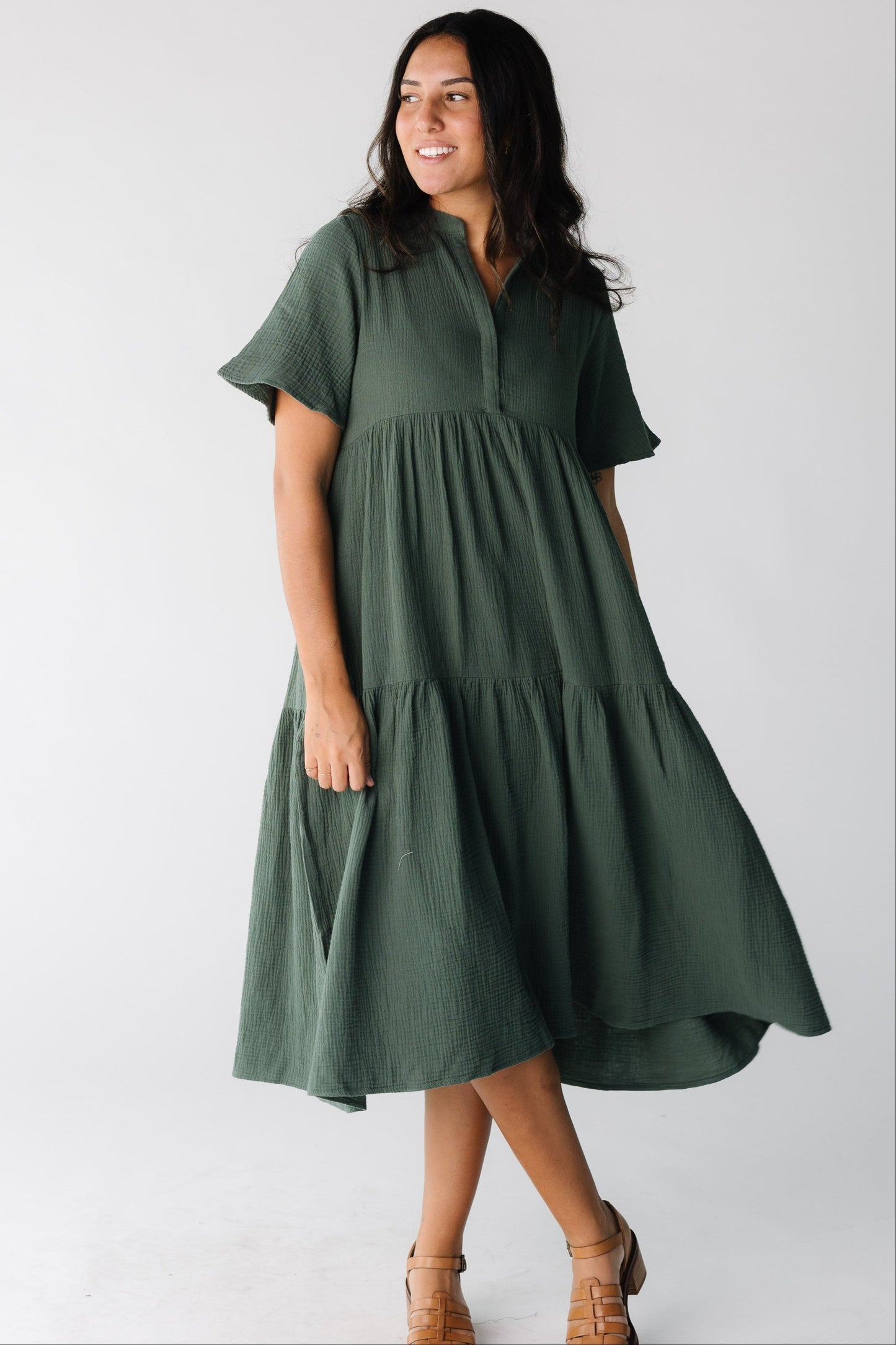 Brass & Roe The Pondering Gauze Dress WOMEN'S DRESS brass & roe Dk Green XS 