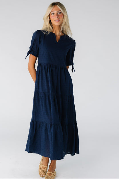 Brass & Roe Claire Tie-Sleeve Dress WOMEN'S DRESS brass & roe Navy Solid XS 