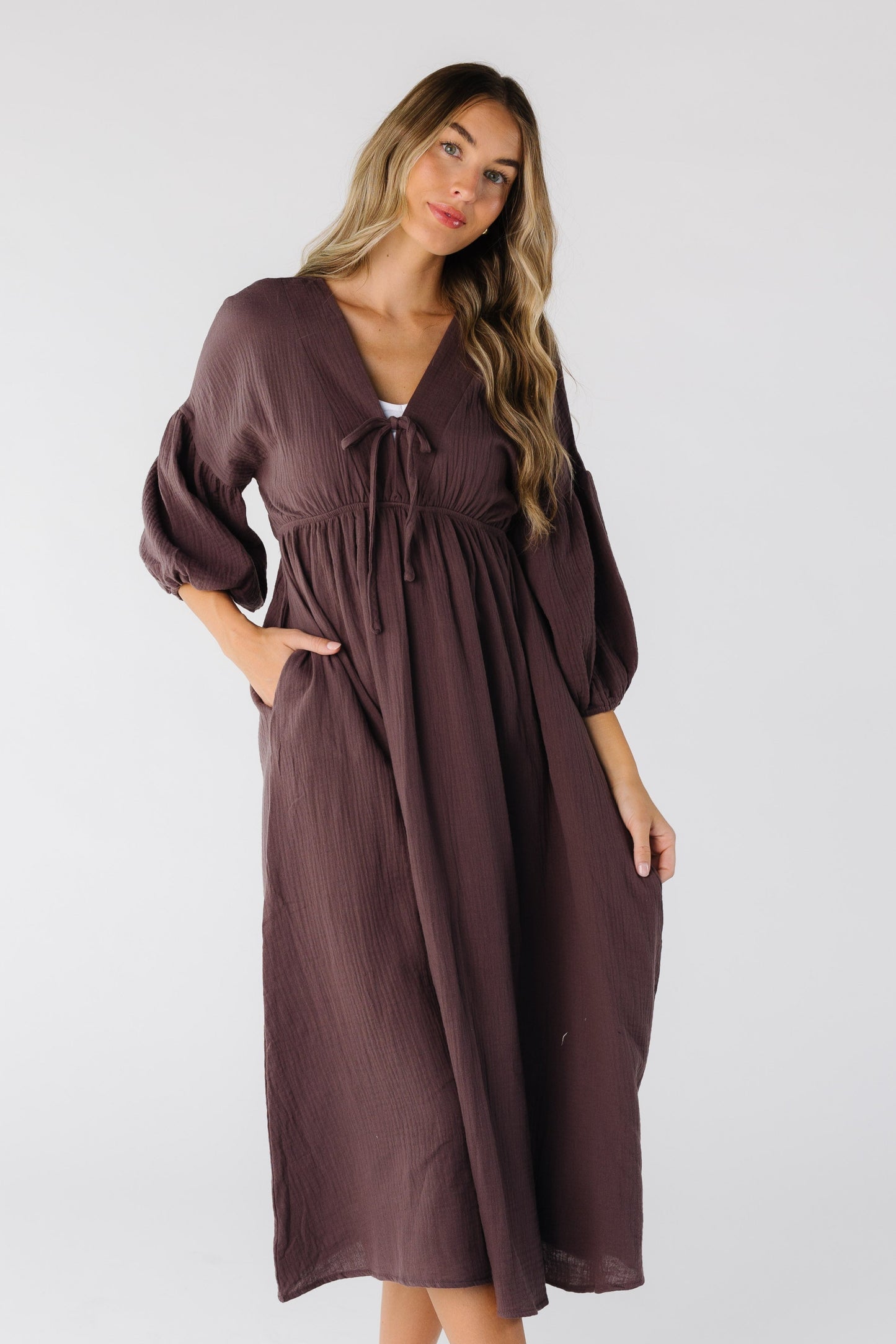 Brass & Roe Gauze Tie Front Dress for women in brown