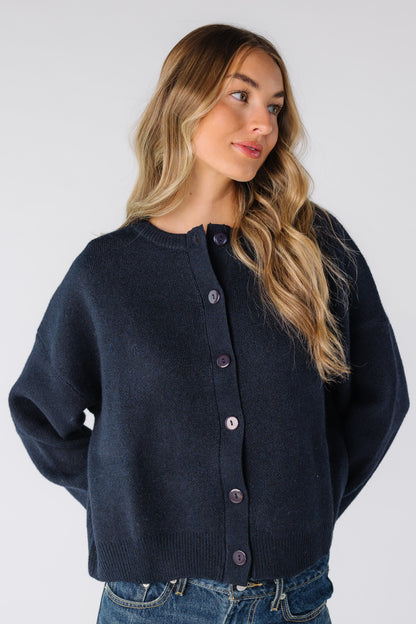 The Underestimated Cable Knit Cardigan for women in navy