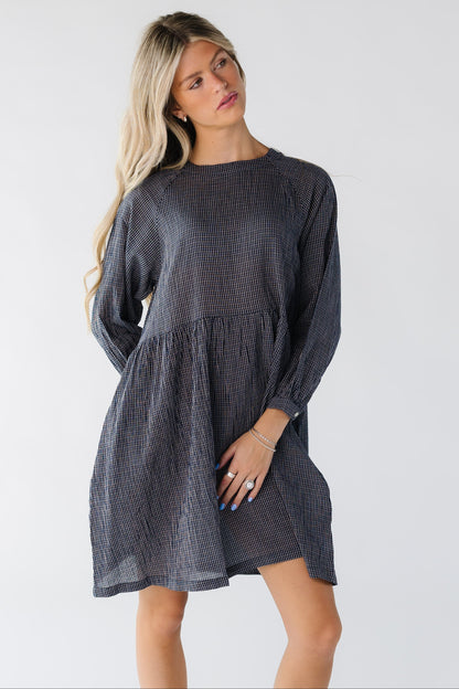Brass & Roe Sherry Knee Dress for women in navy plaid