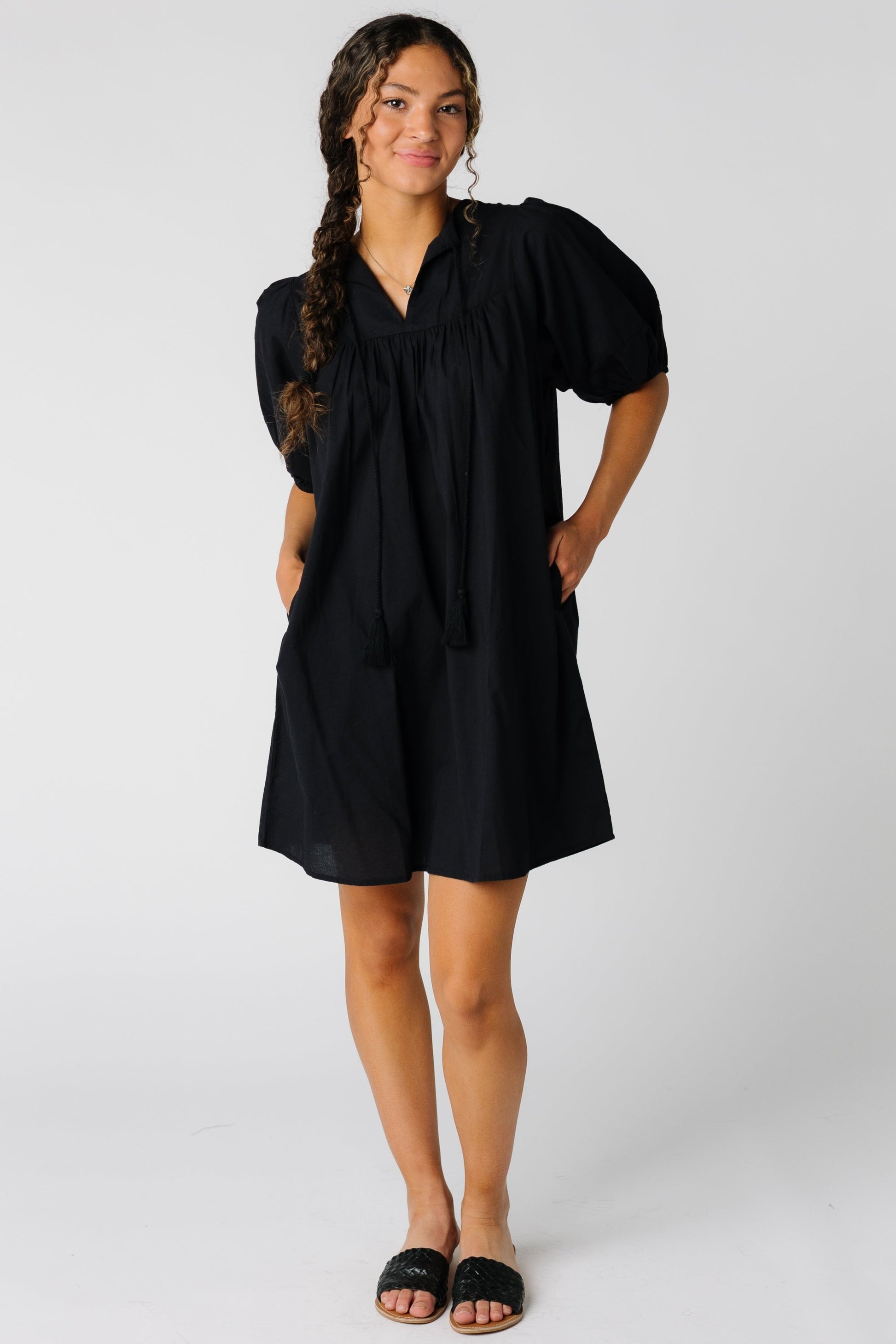 Black knee length woven dress