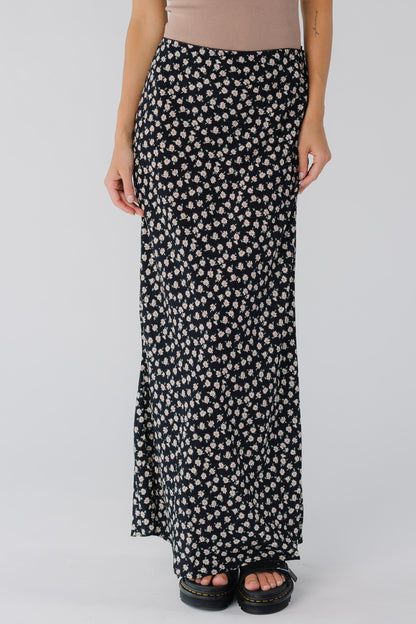 Black floral maxi skirt