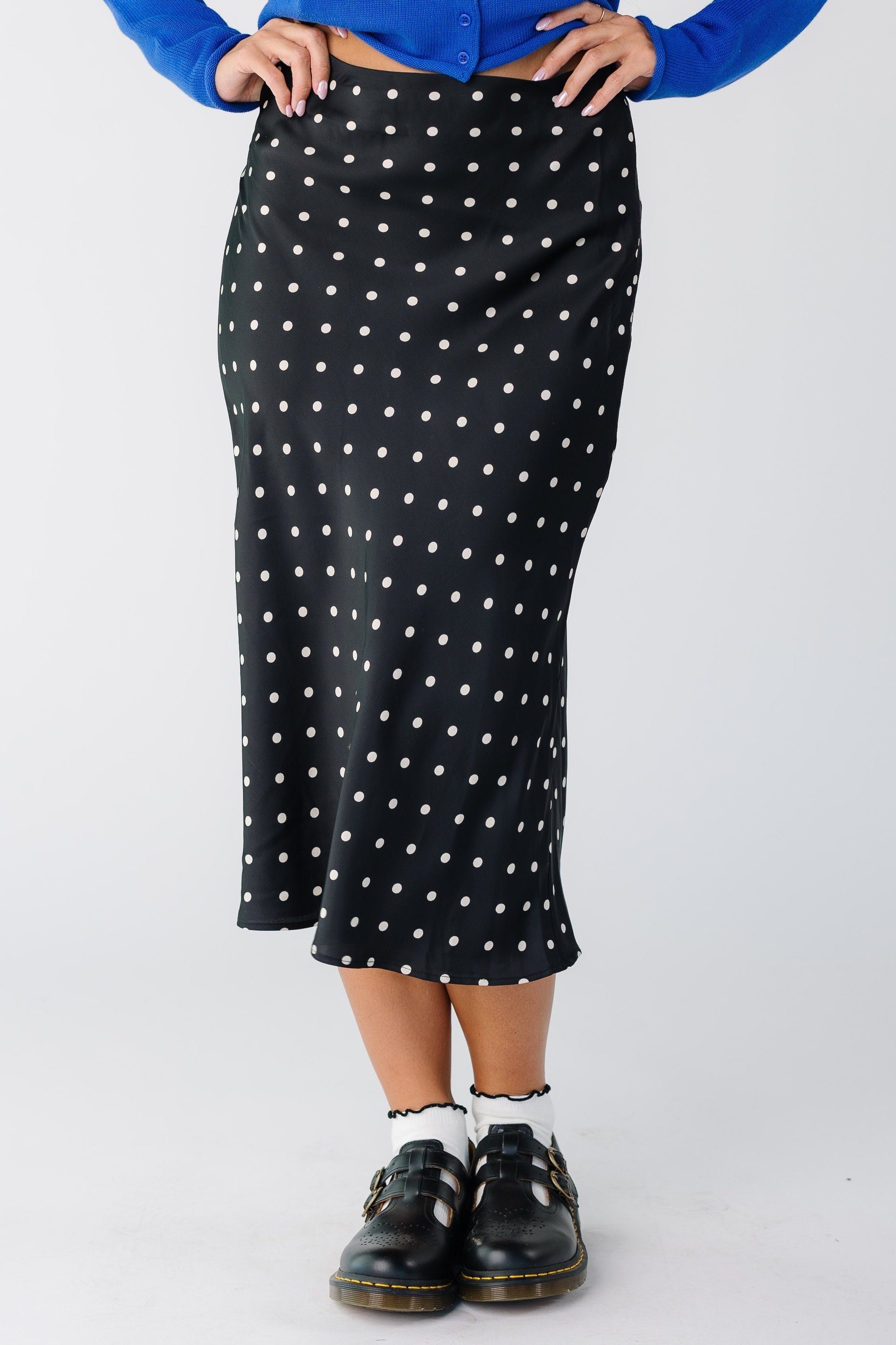Satin Polka Dot Skirt  in black with white dots for women and teens