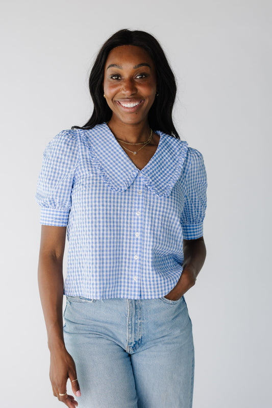 Brass & Roe Gingham Collared Top WOMEN'S TOP brass & roe Blue XS 