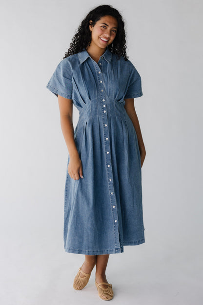 Toni Button-Down Denim Midi Dress 
