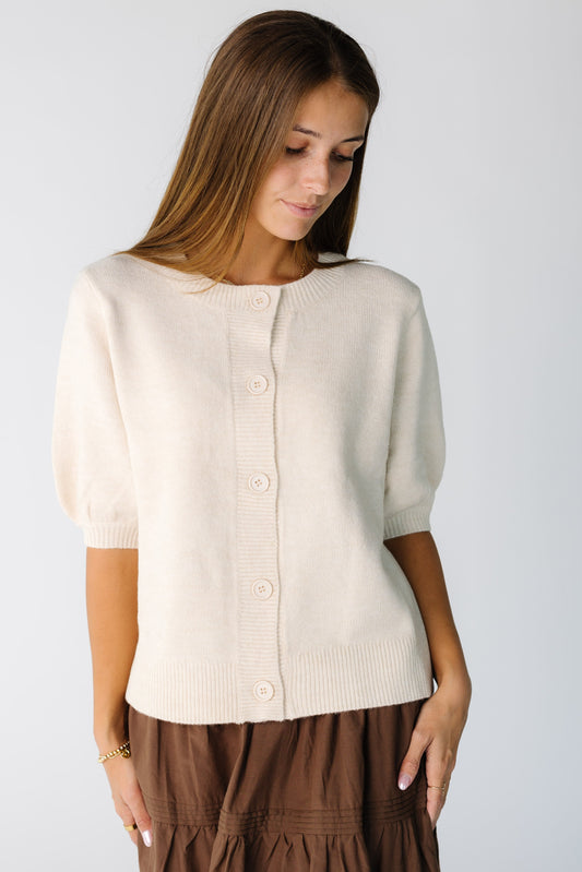 The Sutter Short Sleeve Cardigan in ivory for women and teens