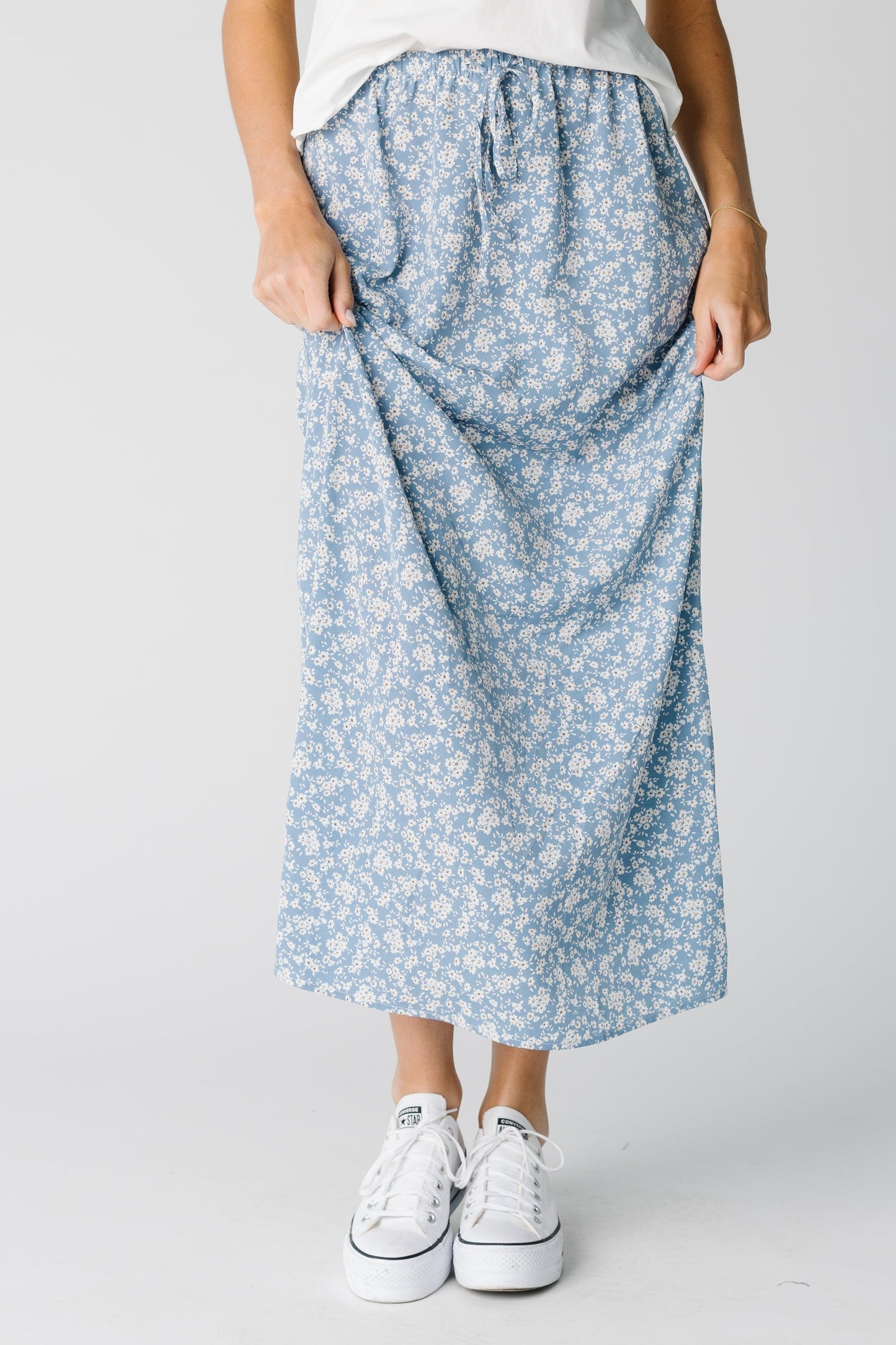 Modest Matilda floral print A-line skirt in light blue