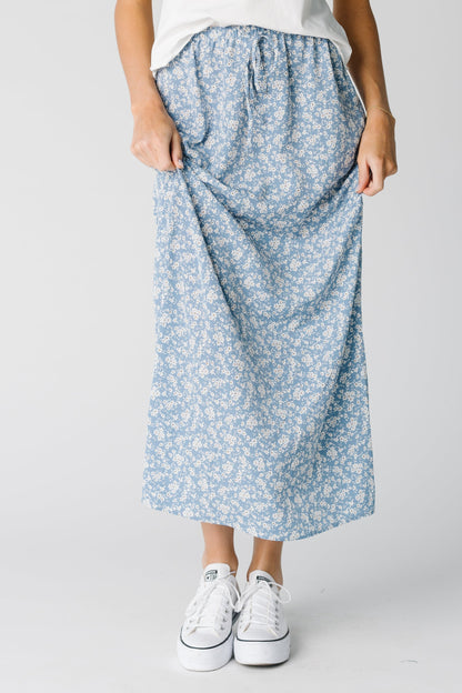 Modest Matilda floral print A-line skirt in light blue