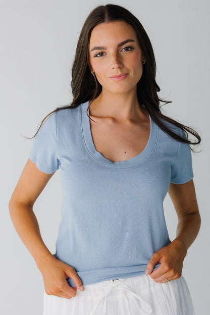 Sophie Scoop Neck Top for women in blue