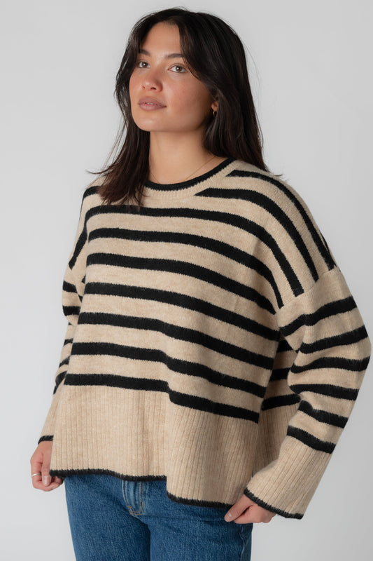 Modest stripe sweater with crew neckline and long sleeves