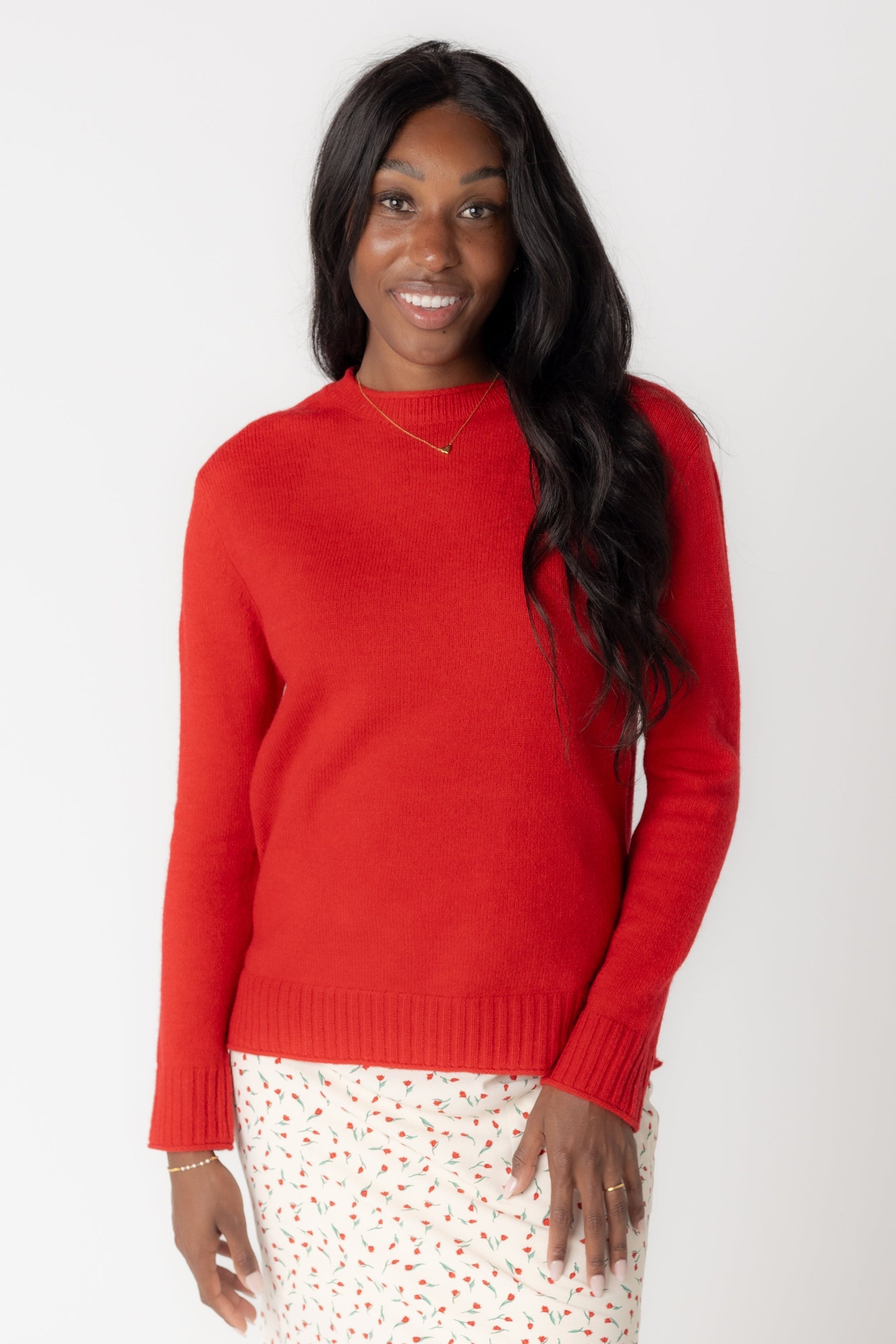 Modest long sleeve red sweater with crew neckline