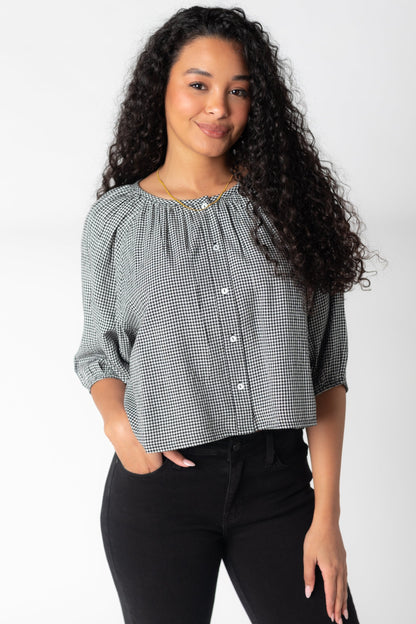 Citrus Southtown Gingham Blouse black and white gingham top