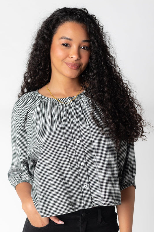 Citrus Southtown Gingham Top WOMEN'S TOP Citrus Black Gingham XS 