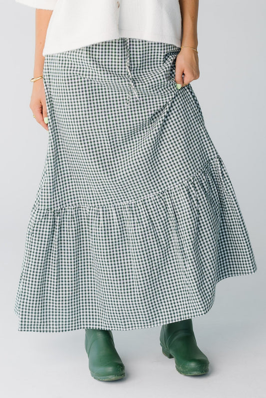 Tricia Gingham Skirt for women in forest green