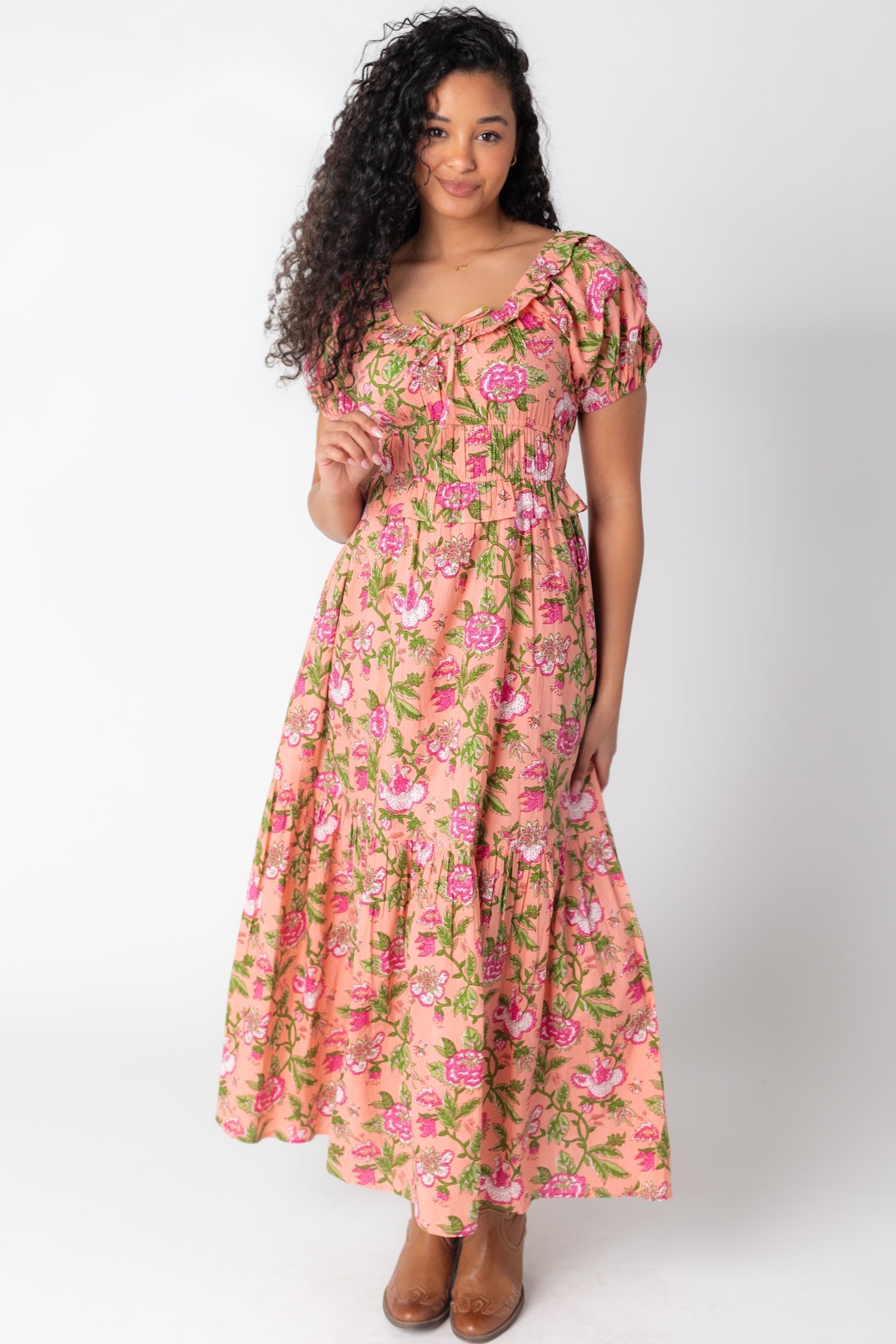 Citrus The Jena Dress in peach floral 