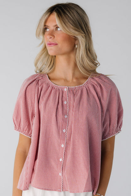 Scallop Edge Gingham Top WOMEN'S TOP Things Between Red S 