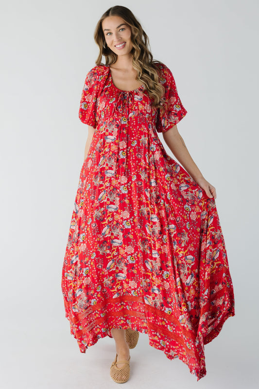 Lyon Printed Dress in red floral print