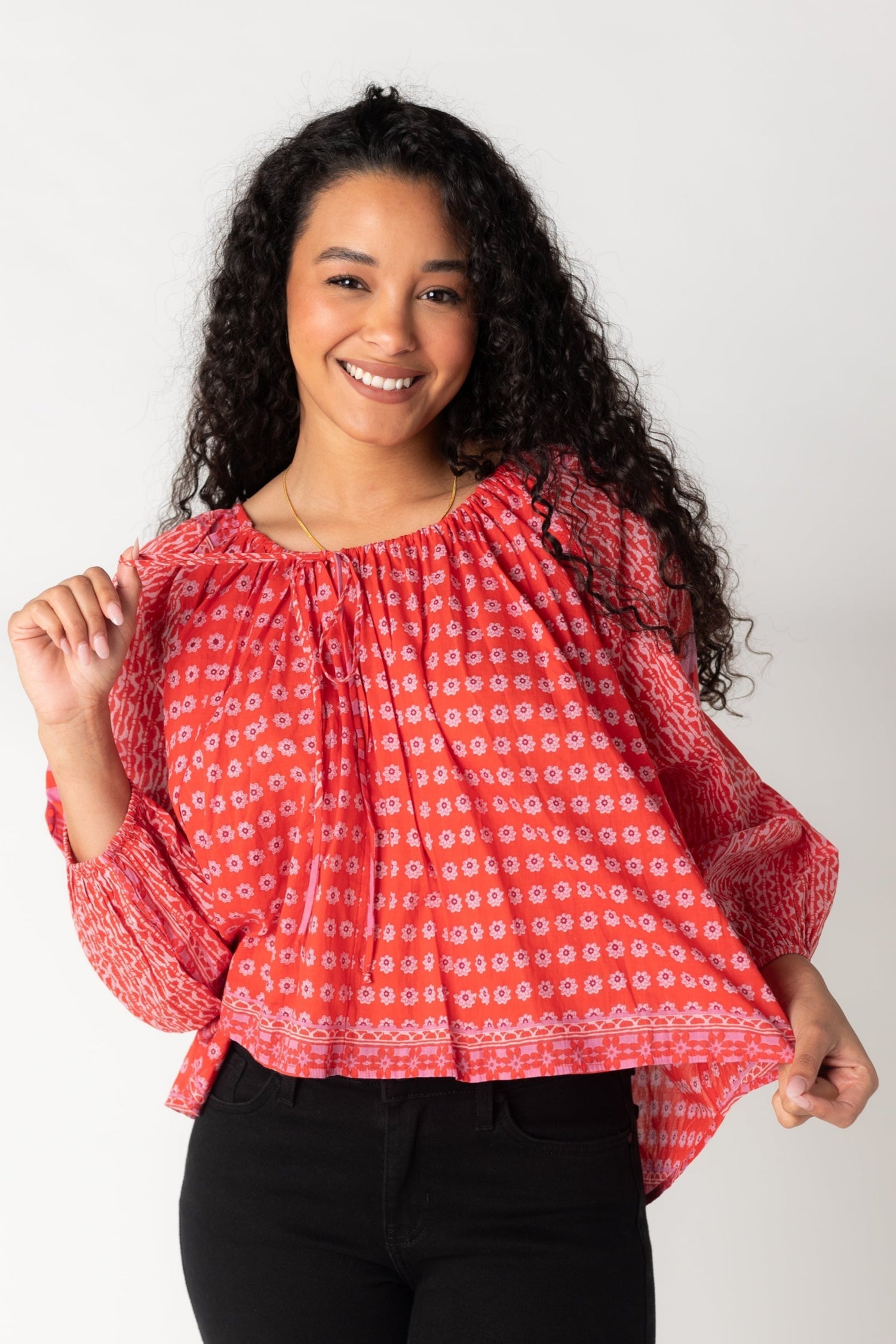 Hilda Mixed Print Top in red