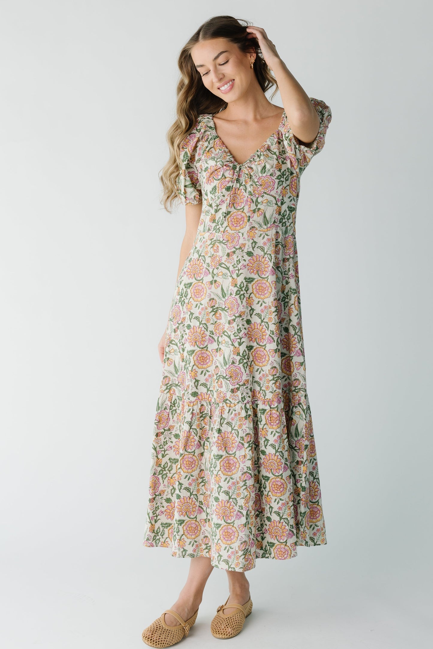 Citrus Alba Dress in cream and pink floral print