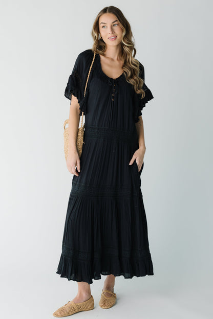 Citrus Brode Lace Dress in Black