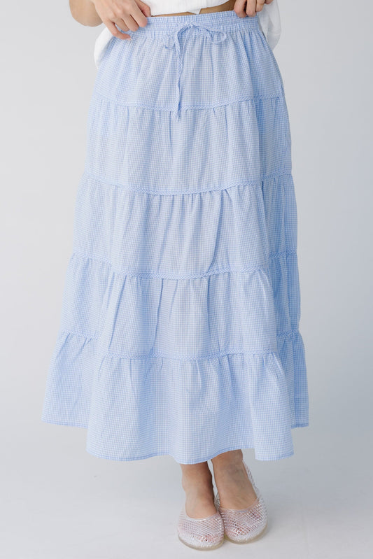 Paris Gingham Tiered Midi Skirt WOMEN'S SKIRTS Wishlist Sky/White S 