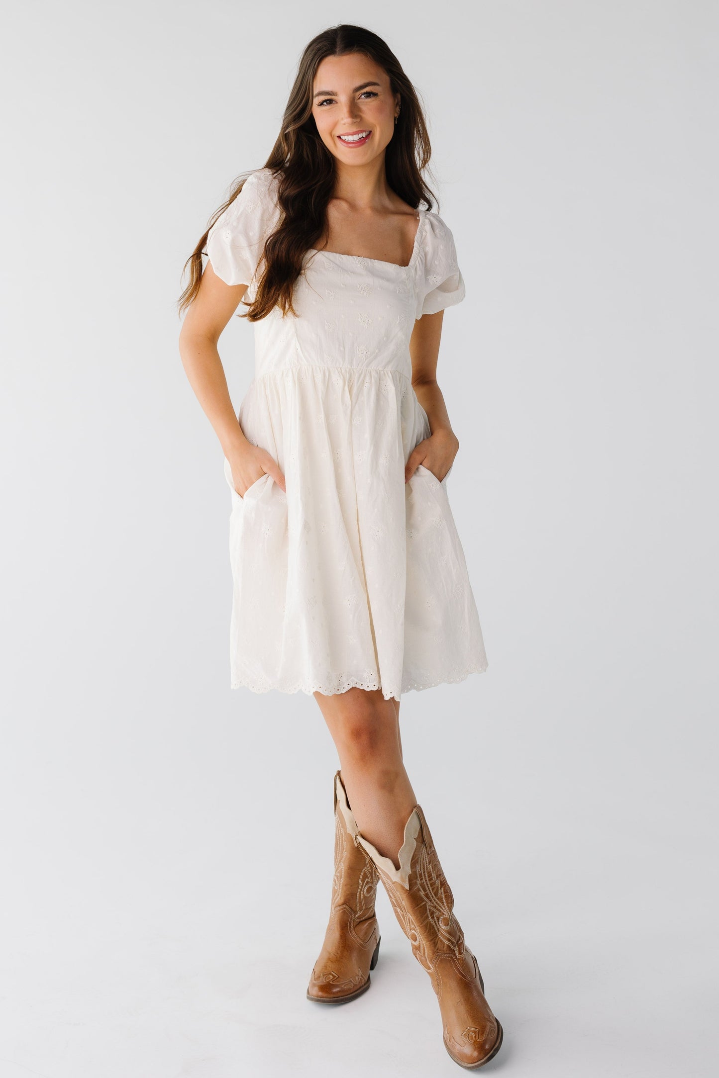 Sally Baby doll Eyelet Dress in natural