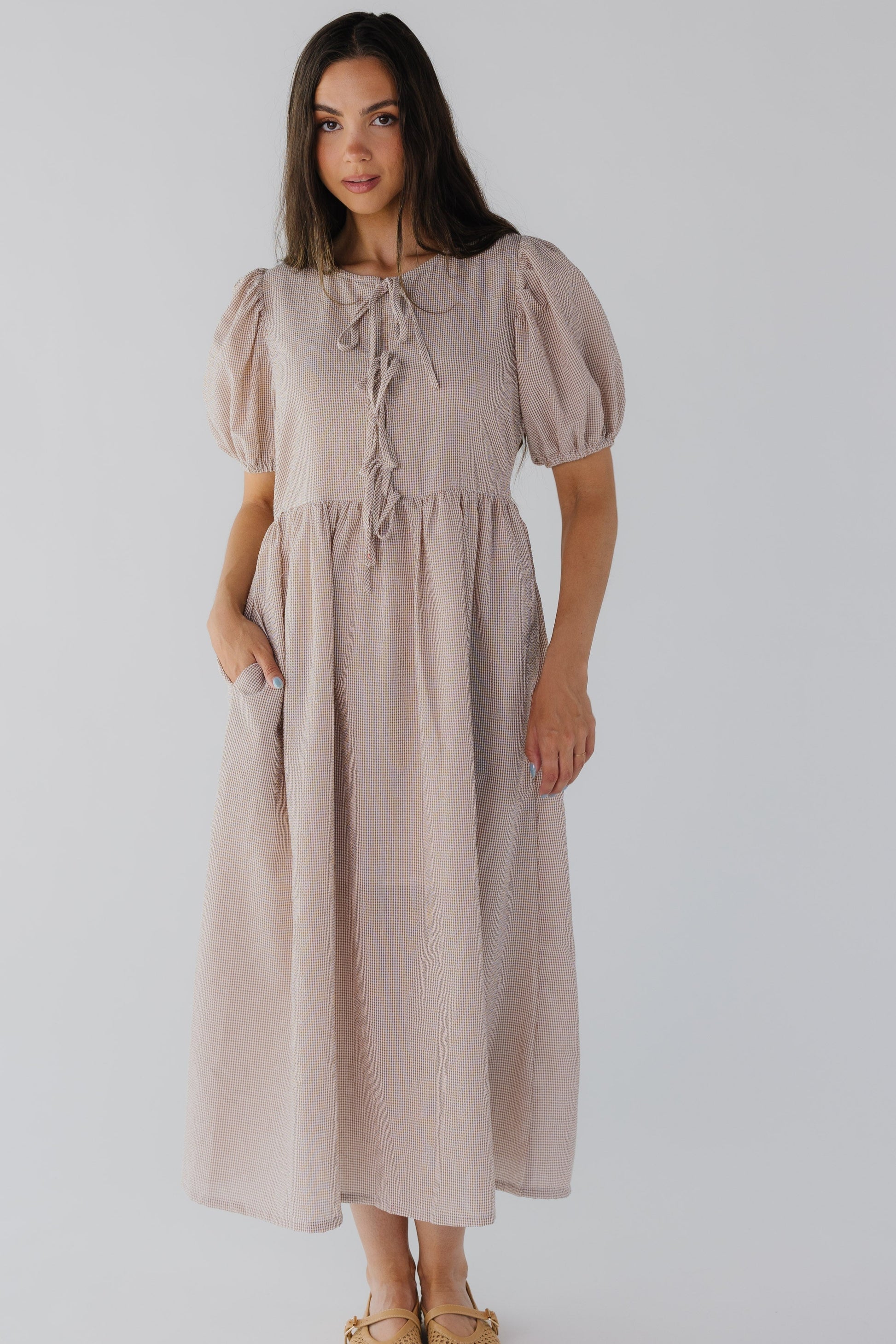 Florence Gingham Dress midi dress in brown