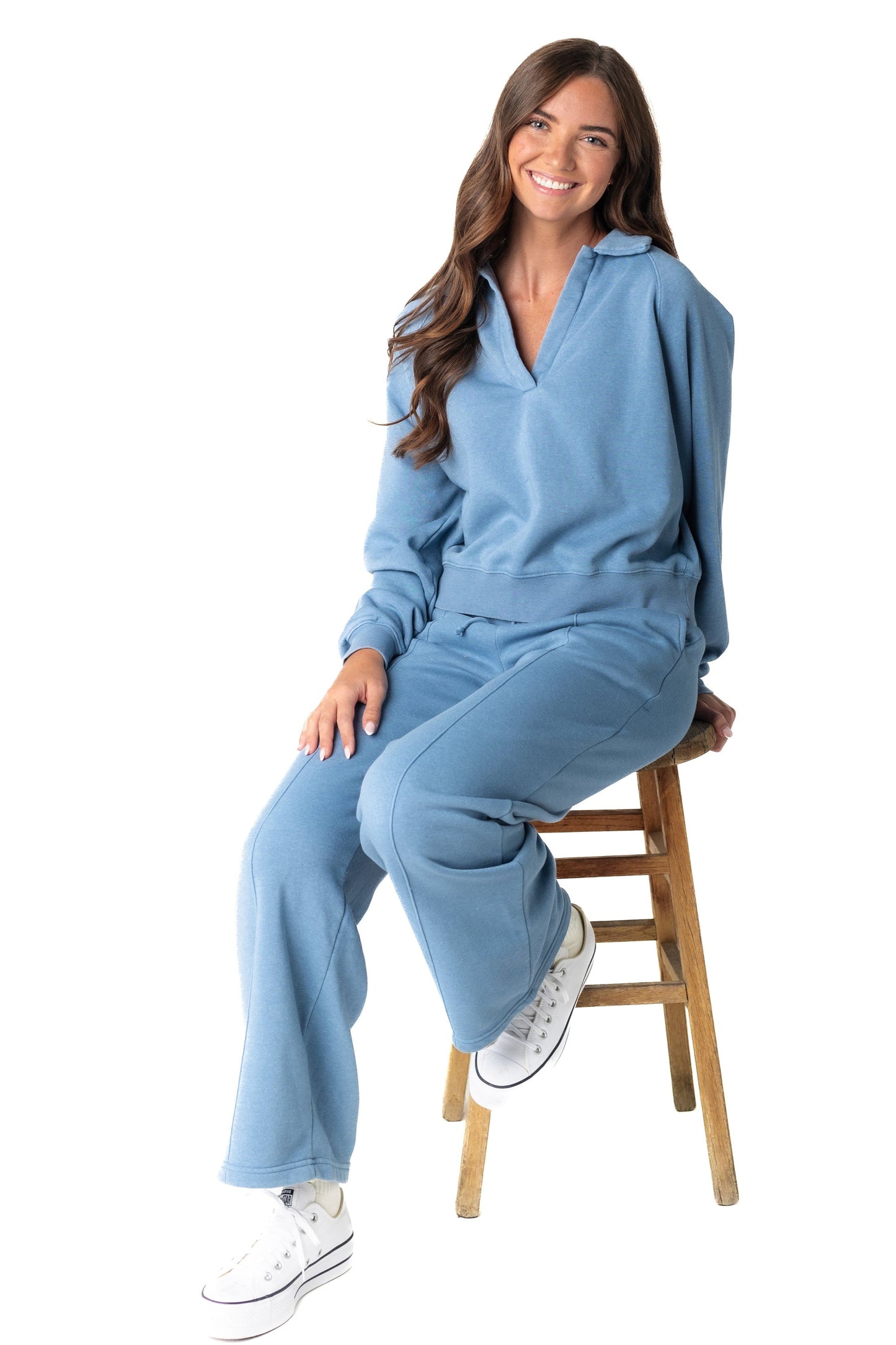 Drama collared light blue sweat set