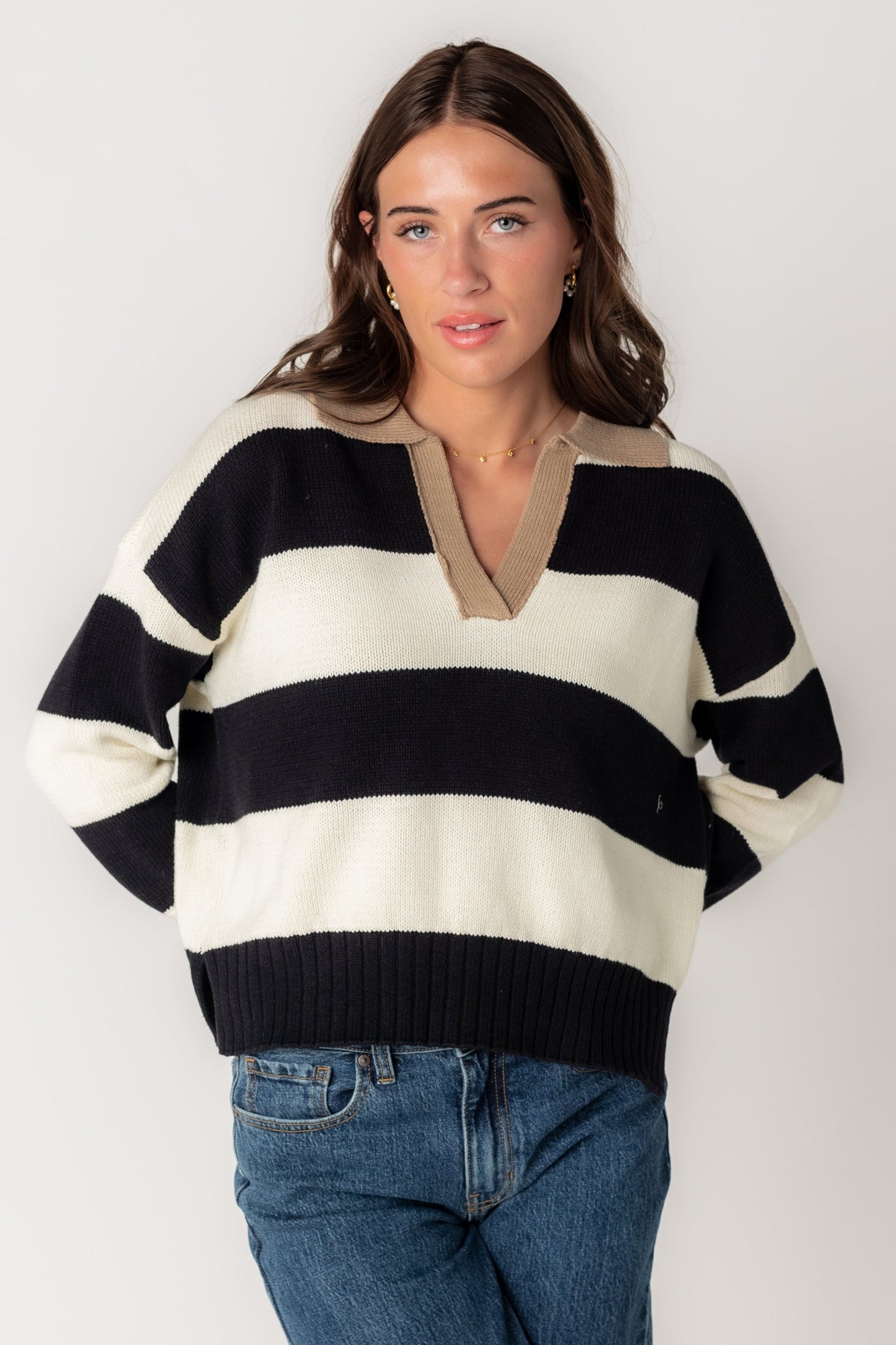 Brianna Stripe Collared Knit Sweater WOMEN'S SWEATERS Blu Pepper 