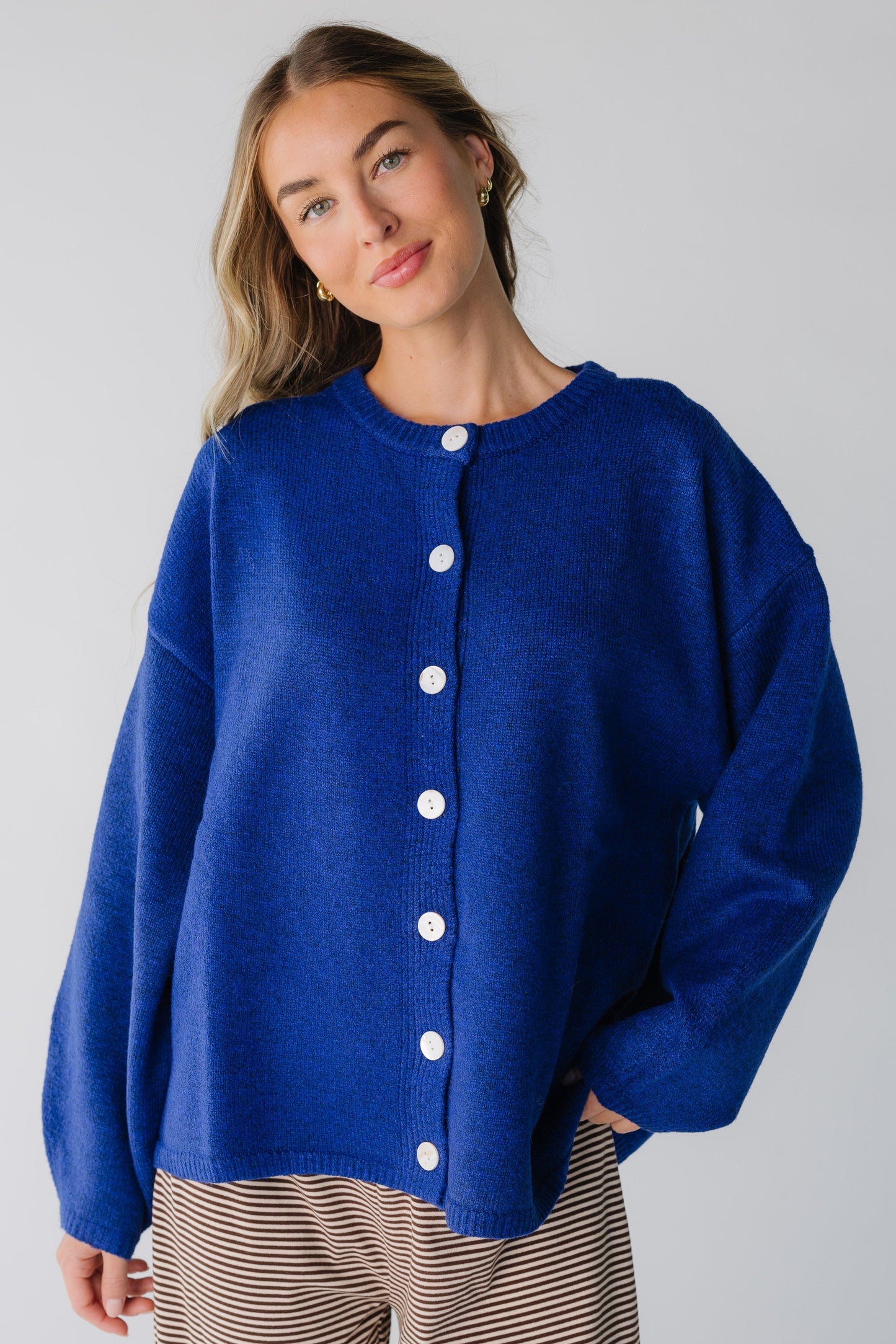 Let It Be Cardigan for women in royal blue
