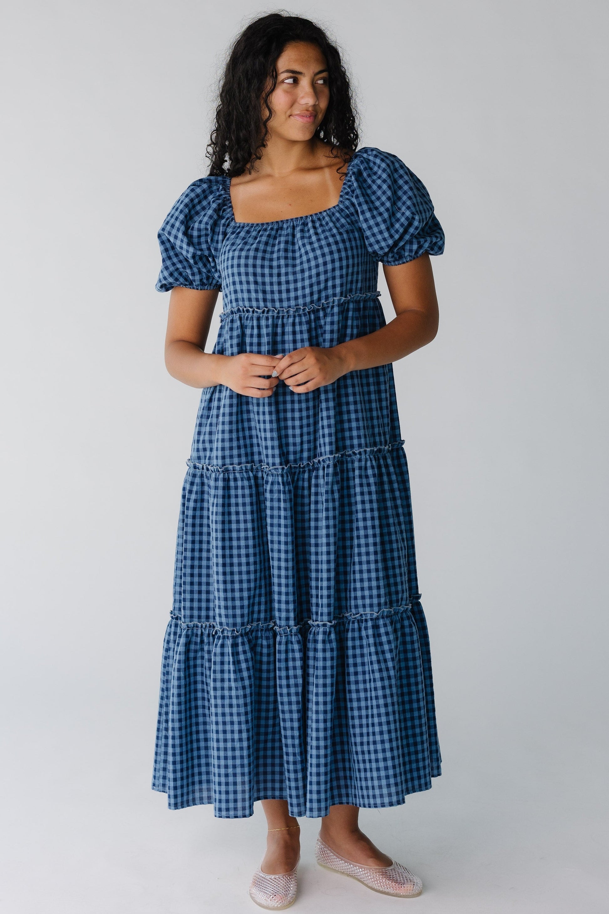 Brass & Roe Charity Tiered Midi Dress - Gingham WOMEN'S DRESS brass & roe 