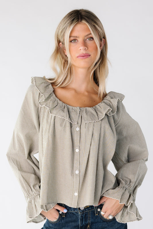 Best of Gingham Blouse for women in sage 