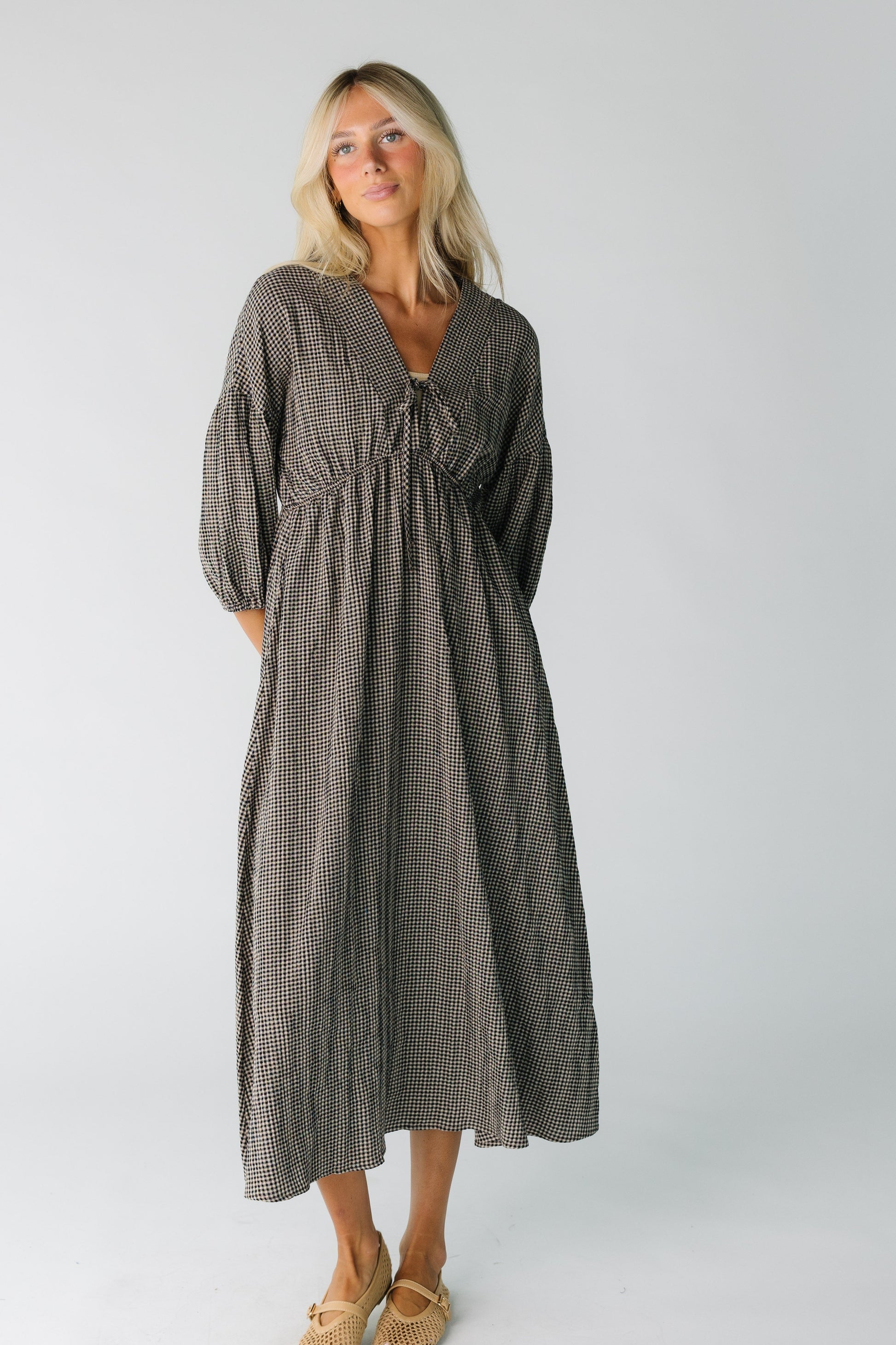 Brass & Roe Gauze Tie Front Dress - Gingham WOMEN'S DRESS brass & roe 