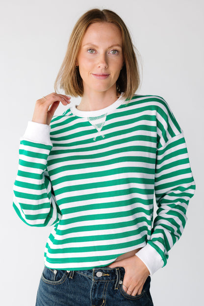 Joslyn Striped Top for women and teens in green and white stripe