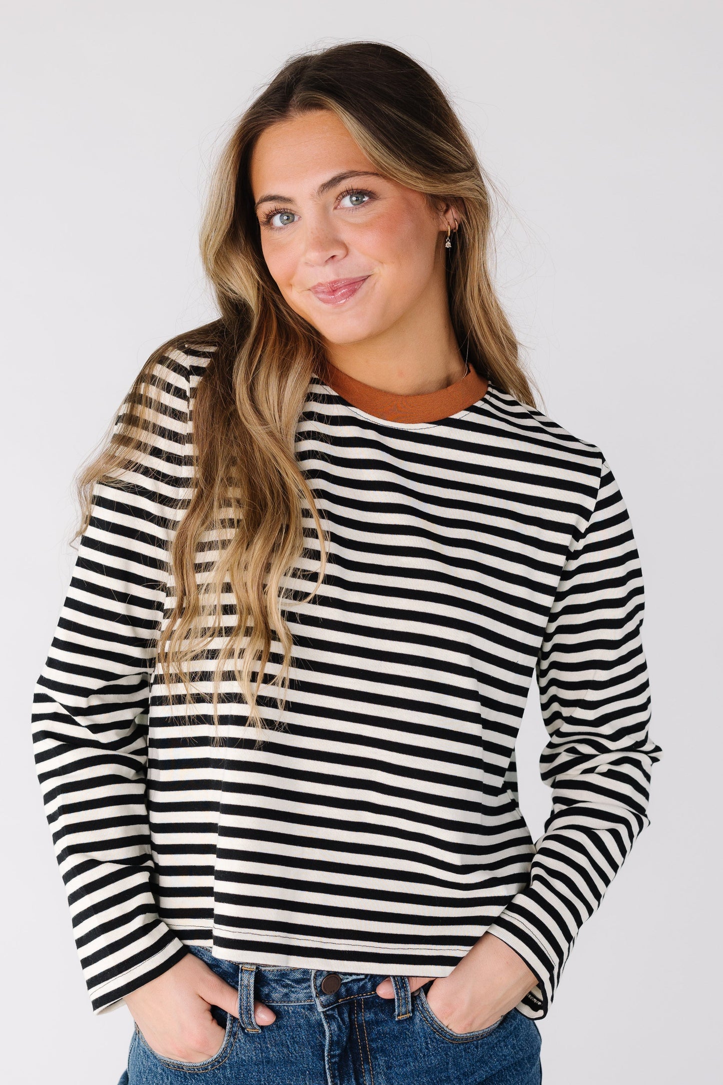 The Toby Striped Shirt for women and teens in black and white stripe