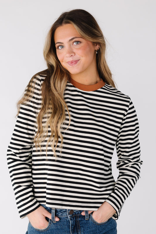 The Toby Striped Shirt for women and teens in black and white stripe