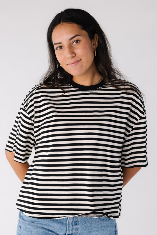 The Stripe Tee for women and teens in black and white stipe