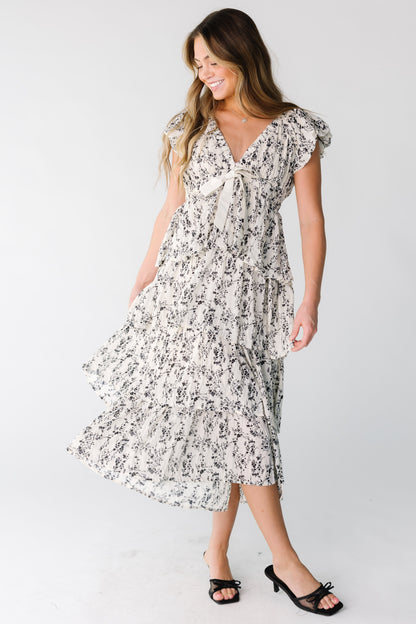 The Park City Tiered Dress for women and teens in black and white floral print