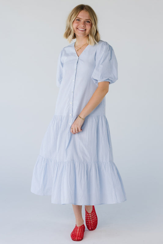 Montana Evie Stripe Dress in light blue stripe